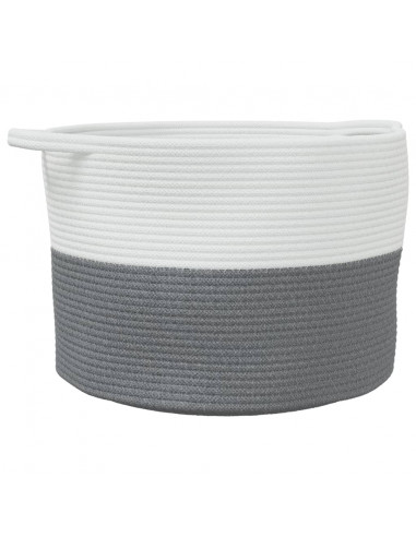 Cesto per Biancheria Grigio e Bianco Ø55x36 cm in Cotone