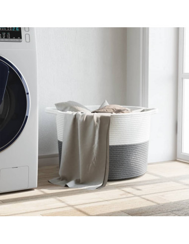 Cesto per Biancheria Grigio e Bianco Ø55x36 cm in Cotone