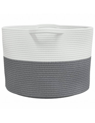 Cesto per Biancheria Grigio e Bianco Ø55x36 cm in Cotone