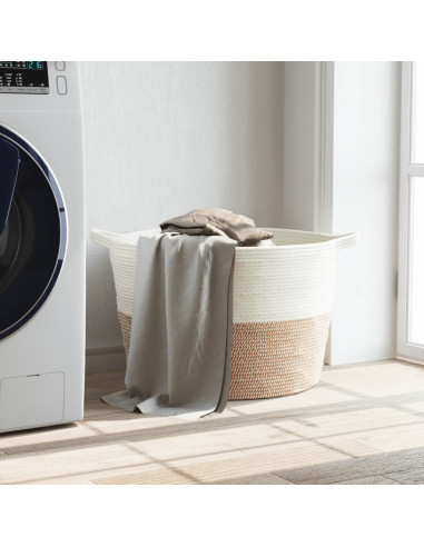 Cesto per Biancheria Marrone e Bianco Ø60x36 cm in Cotone