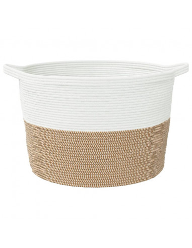 Cesto per Biancheria Marrone e Bianco Ø60x36 cm in Cotone