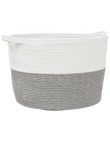 Cesto per Biancheria Grigio e Bianco Ø60x36 cm in Cotone