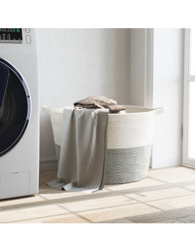 Cesto per Biancheria Grigio e Bianco Ø60x36 cm in Cotone