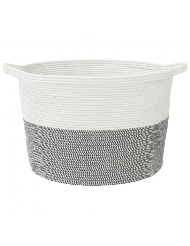 Cesto per Biancheria Grigio e Bianco Ø60x36 cm in Cotone