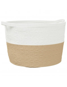 Cesto per Biancheria Beige e Bianco Ø60x36 cm in Cotone 2