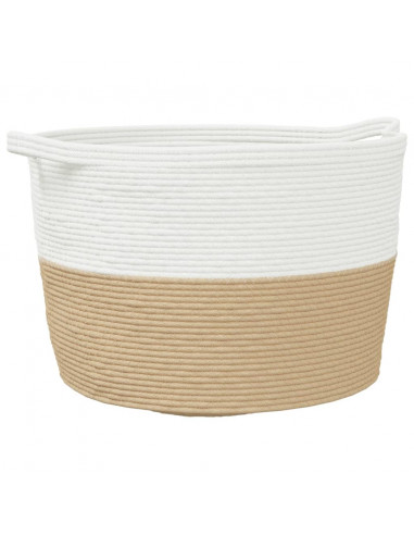 Cesto per Biancheria Beige e Bianco Ø60x36 cm in Cotone