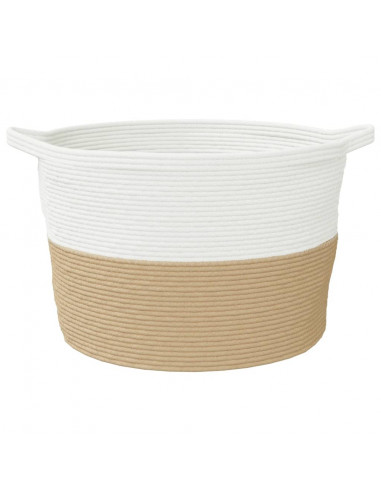 Cesto per Biancheria Beige e Bianco Ø60x36 cm in Cotone