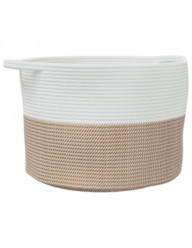 Cesto per Biancheria Marrone e Bianco Ø55x36 cm in Cotone