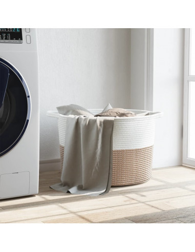 Cesto per Biancheria Marrone e Bianco Ø55x36 cm in Cotone