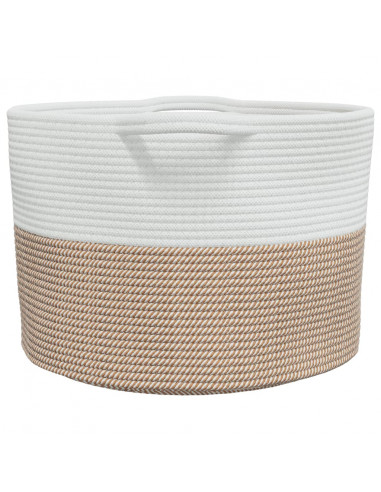 Cesto per Biancheria Marrone e Bianco Ø55x36 cm in Cotone
