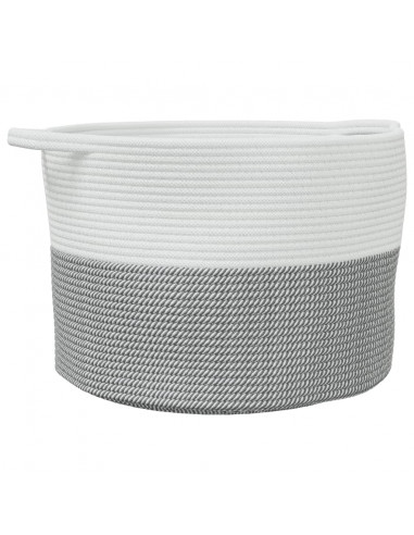 Cesto per Biancheria Grigio e Bianco Ø55x36 cm in Cotone