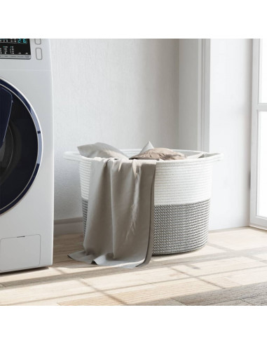 Cesto per Biancheria Grigio e Bianco Ø55x36 cm in Cotone