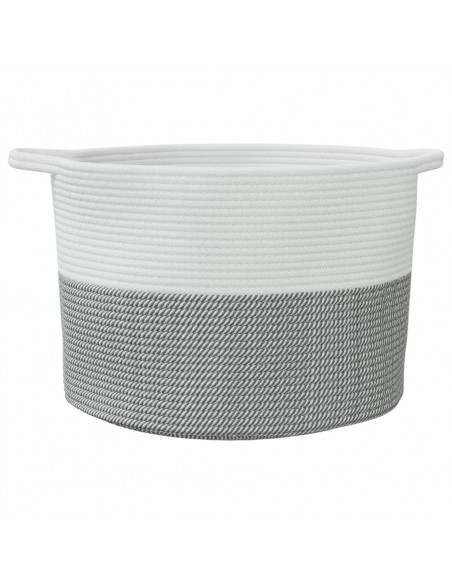 Cesto per Biancheria Grigio e Bianco Ø55x36 cm in Cotone