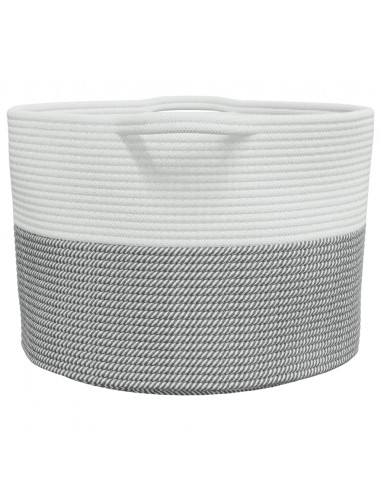Cesto per Biancheria Grigio e Bianco Ø55x36 cm in Cotone