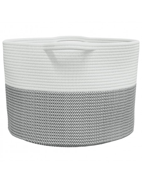 Cesto per Biancheria Grigio e Bianco Ø55x36 cm in Cotone