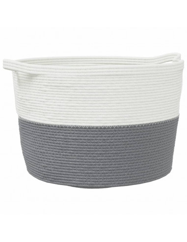 Cesto per Biancheria Grigio e Bianco Ø60x36 cm in Cotone