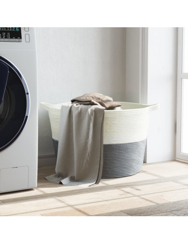 Cesto per Biancheria Grigio e Bianco Ø60x36 cm in Cotone