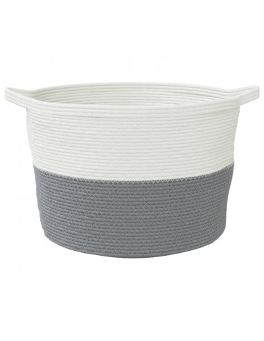 Cesto per Biancheria Grigio e Bianco Ø60x36 cm in Cotone