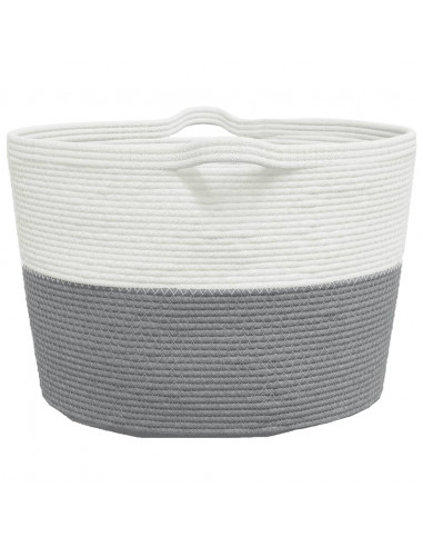Cesto per Biancheria Grigio e Bianco Ø60x36 cm in Cotone