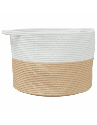 Cesto per Biancheria Beige e Bianco Ø55x36 cm in Cotone