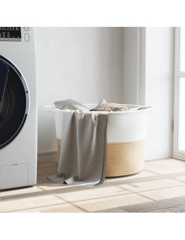 Cesto per Biancheria Beige e Bianco Ø55x36 cm in Cotone
