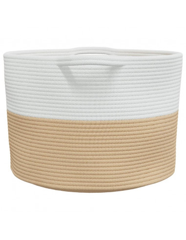 Cesto per Biancheria Beige e Bianco Ø55x36 cm in Cotone