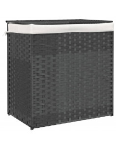 Cesto Portabiancheria 2 Sezioni Grigio 53x35x57 cm Polyrattan 2