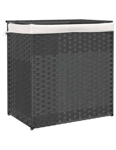 Cesto Portabiancheria 2 Sezioni Grigio 53x35x57 cm Polyrattan