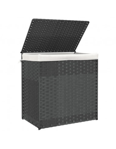 Cesto Portabiancheria 2 Sezioni Grigio 53x35x57 cm Polyrattan