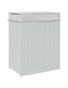 Cesto Portabiancheria Coperchio Bianco 46x33x60 cm Polyrattan 2