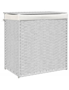 Cesto Portabiancheria 2 Sezioni Bianco 53x35x57 cm Polyrattan 2