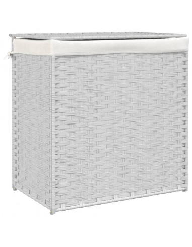 Cesto Portabiancheria 2 Sezioni Bianco 53x35x57 cm Polyrattan