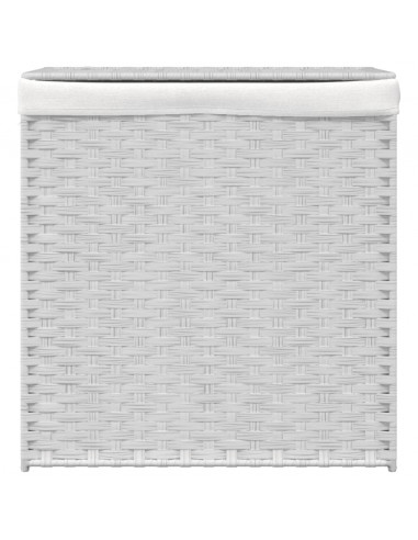 Cesto Portabiancheria 2 Sezioni Bianco 53x35x57 cm Polyrattan