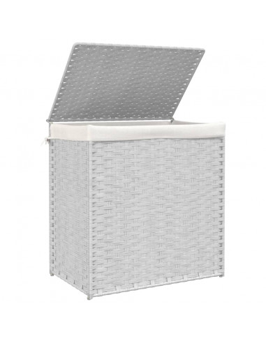 Cesto Portabiancheria 2 Sezioni Bianco 53x35x57 cm Polyrattan