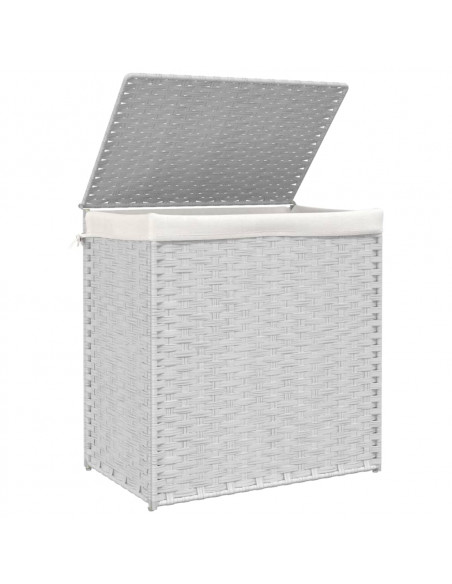 Cesto Portabiancheria 2 Sezioni Bianco 53x35x57 cm Polyrattan