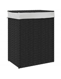 Cesto Portabiancheria con Coperchio Nero 46x33x60 cm Polyrattan 2