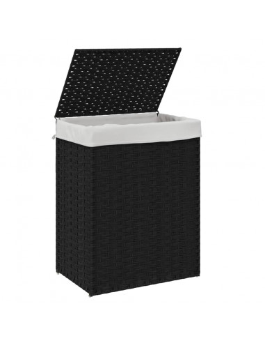 Cesto Portabiancheria con Coperchio Nero 46x33x60 cm Polyrattan