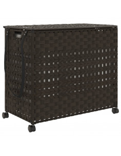 Cesto Portabiancheria Ruote Marrone Scuro 66x35x60 cm Rattan 2