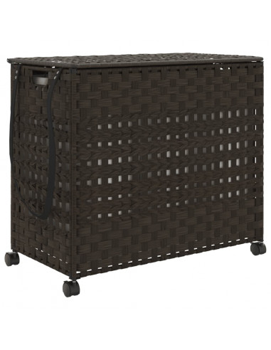 Cesto Portabiancheria Ruote Marrone Scuro 66x35x60 cm Rattan