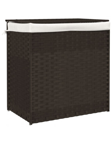 Cesto Biancheria 2 Sezioni Marrone Scuro 53x35x57 cm Polyrattan