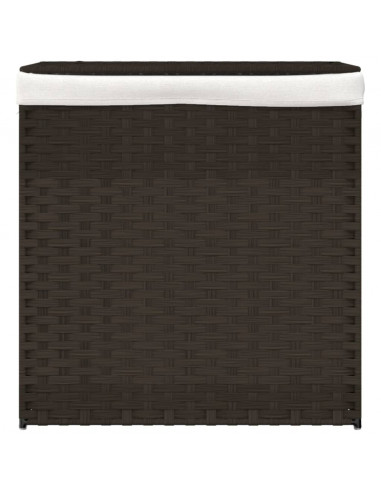 Cesto Biancheria 2 Sezioni Marrone Scuro 53x35x57 cm Polyrattan