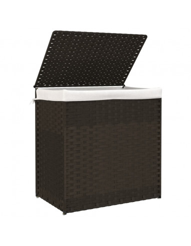 Cesto Biancheria 2 Sezioni Marrone Scuro 53x35x57 cm Polyrattan
