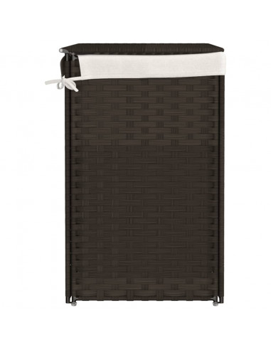 Cesto Biancheria 2 Sezioni Marrone Scuro 53x35x57 cm Polyrattan