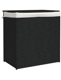 Cesto Portabiancheria 2 Sezioni Nero 53x35x57 cm Polyrattan 2