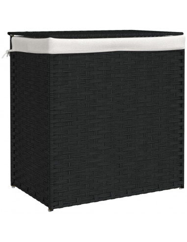 Cesto Portabiancheria 2 Sezioni Nero 53x35x57 cm Polyrattan