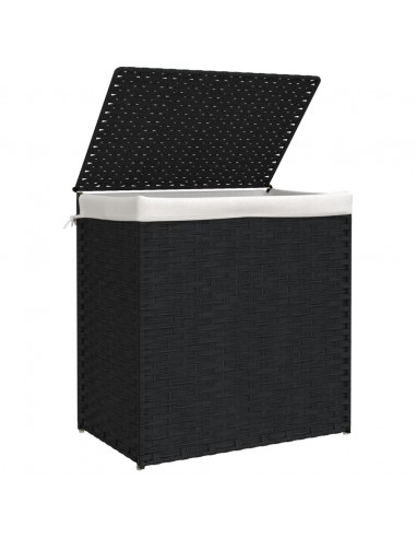 Cesto Portabiancheria 2 Sezioni Nero 53x35x57 cm Polyrattan