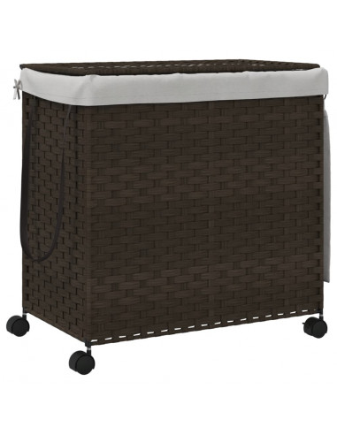 Cesto Portabiancheria Ruote Marrone Scuro 60x35x60,5 cm Rattan