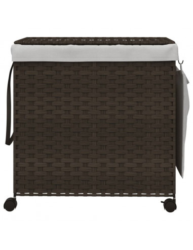 Cesto Portabiancheria Ruote Marrone Scuro 60x35x60,5 cm Rattan