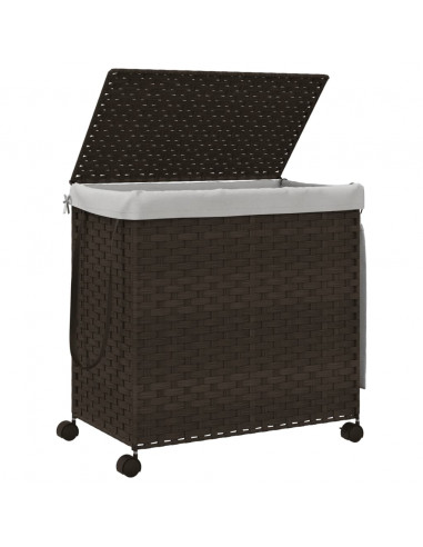 Cesto Portabiancheria Ruote Marrone Scuro 60x35x60,5 cm Rattan