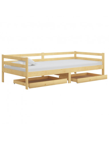 Divano Letto con Cassetti 90x200 cm Legno Massello di Pino